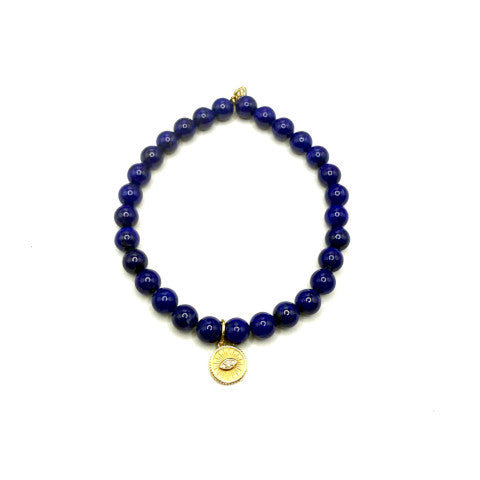 Sydney Evan Lapis Lazuli Bead Bracelet with Marquise Eye Coin