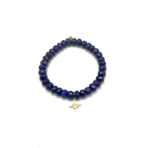 Sydney Evan Lapis Bead Bracelet with Pave Starburst