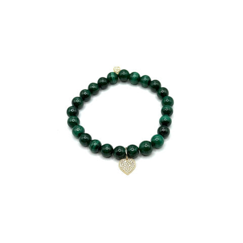 Sydney Evan Malachite Bead Bracelet with Pave Heart