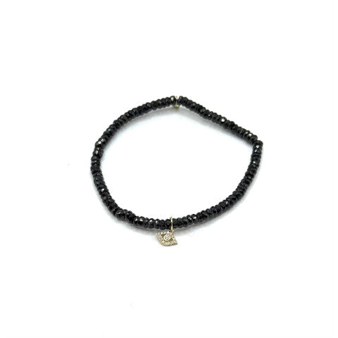 Sydney Evan Black Spinel Bead Bracelet with Diamond Evil Eye