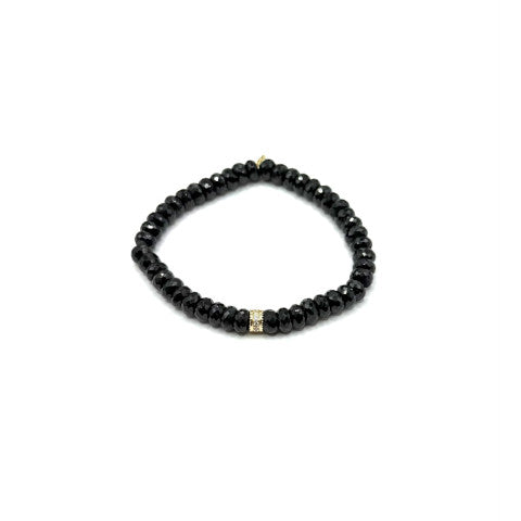 Sydney Evan Black Spinel Bead Bracelet with Fluted Pave Rondelle