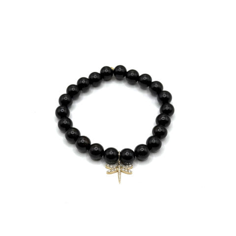 Sydney Evan Onyx Bead Bracelet with Diamond Dragonfly