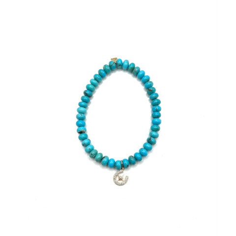 Sydney Evan Turquoise Bead Bracelet with Pave Horseshoe