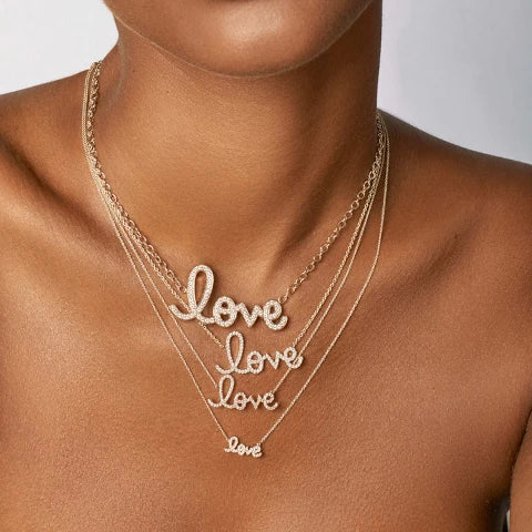 Sydney Evan Gold and Diamond Large LOVE Necklace