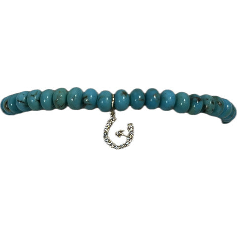 Sydney Evan Turquoise Bead Bracelet with Pave Horseshoe