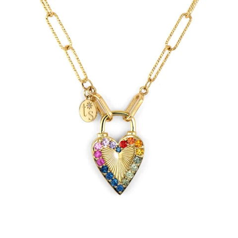 Three Stories Double Sided Rainbow and Diamond Love Explosion Lock Pendant