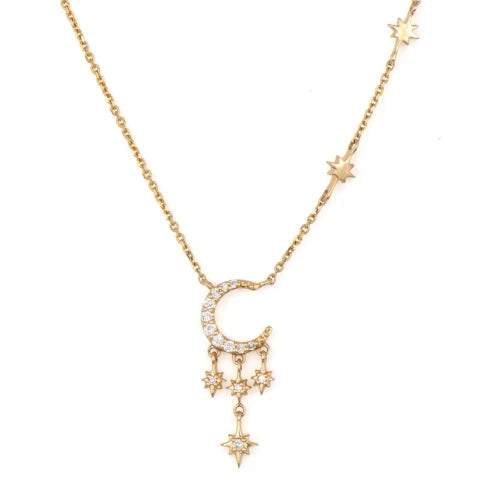 Three Stories Night Sky Moon and Stars Necklace