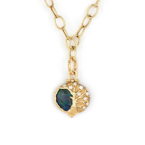 Three Stories Tree of Life Azurite Oval Pendant