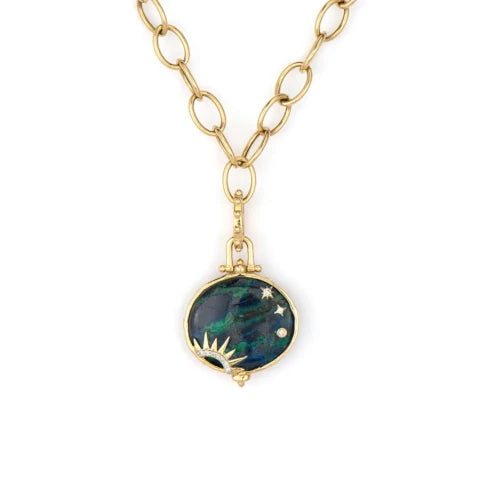 Three Stories Tree of Life Azurite Oval Pendant