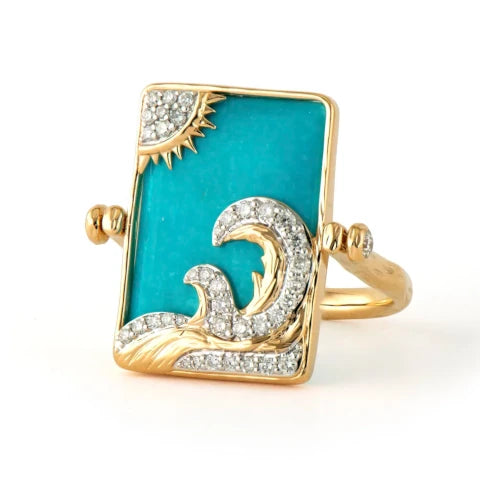 Three Stories Turquoise Tablet Wave Ring