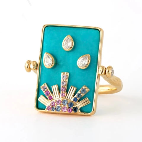 Three Stories Turquoise Tablet Wave Ring