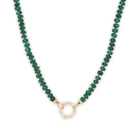 Three Stories Beaded Malachite Chain 18" with Octagonal Bale