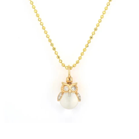 Three Stories Night Owl Charm with Rock Crystal Emerald Eyes