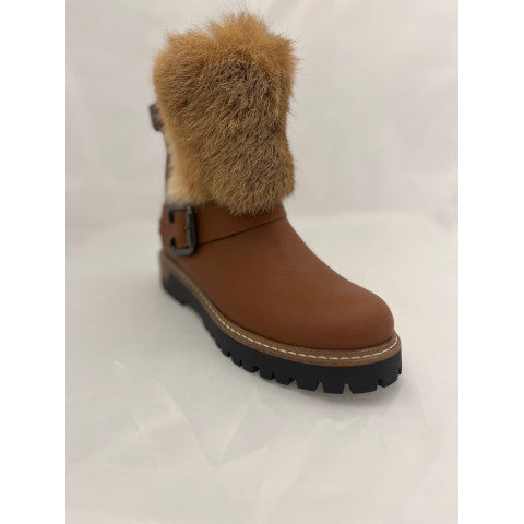 La Thuile Brown Leather Boot with Fur Trim