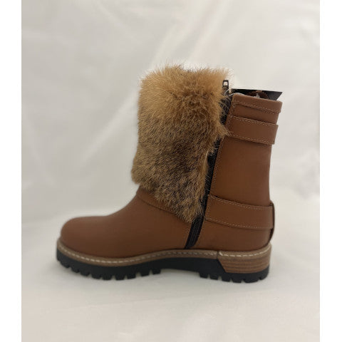 La Thuile Brown Leather Boot with Fur Trim