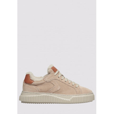 Voile Blanche Lipari Fur Suede Sneaker in Beige