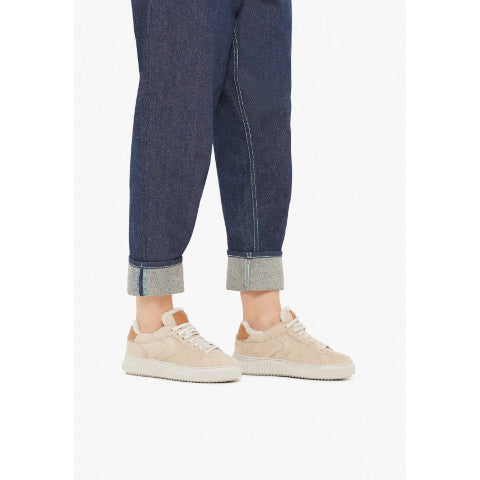 Voile Blanche Lipari Fur Suede Sneaker in Beige