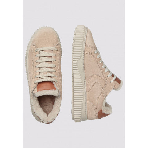 Voile Blanche Lipari Fur Suede Sneaker in Beige