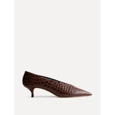 Le Monde Beryl Babouche Kitten Heel Brown Croc