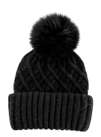 Mitchie's Matchings Knit Hat with Fur Pom