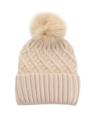 Mitches Matchings Knit Hat with Fur Pom