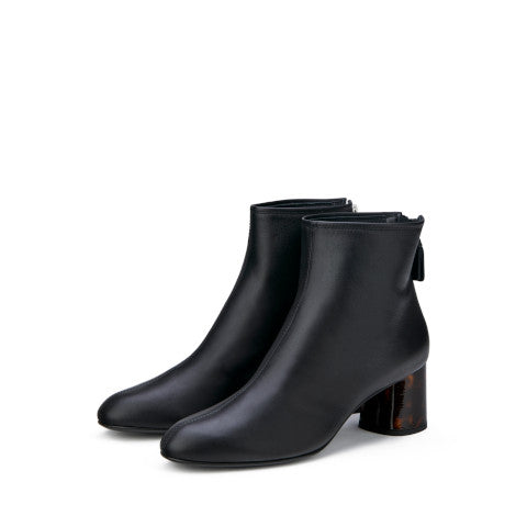 AGL Black Leather Boot with Tortoise Heel