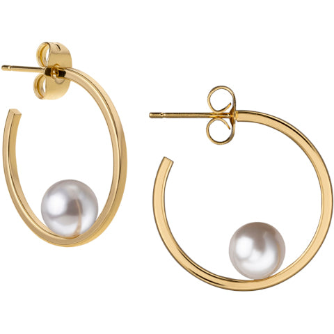 Janis Savitt Gold and White Pearl Hoop Earrings