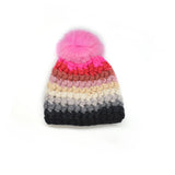 Mischa Lampert Mod Stripe Beanie Pomster with Coral XL Pom